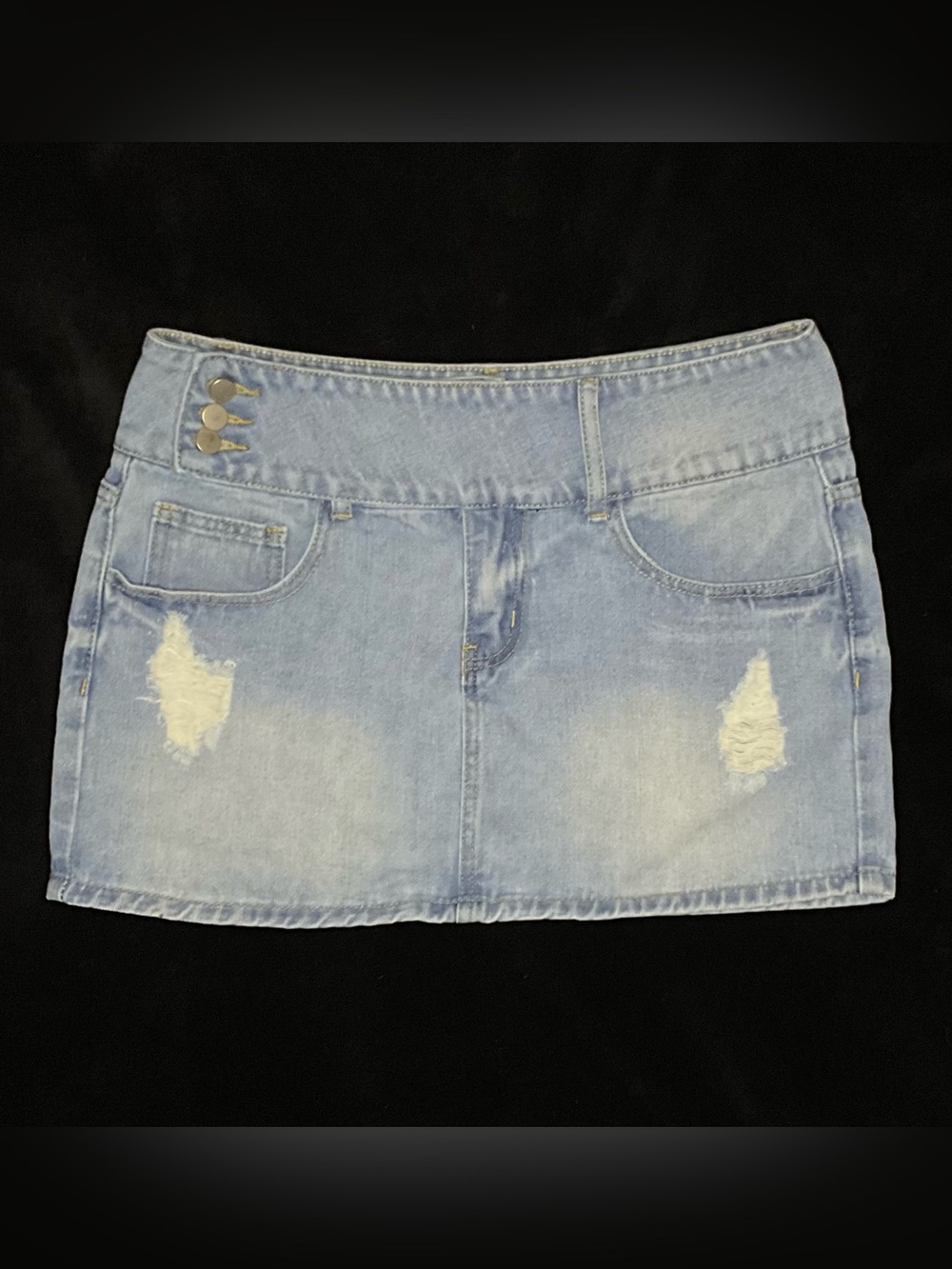 Light Wash Denim Mini Skirt - Casual Distressed Style